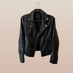 Black Leather Lambskin Biker Jacket Size S